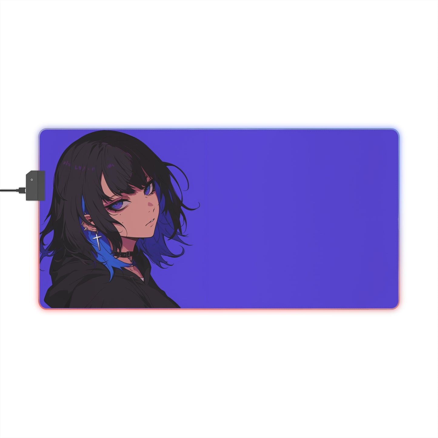 Blue Hair Goth Girl LED Gaming Mouse Pad